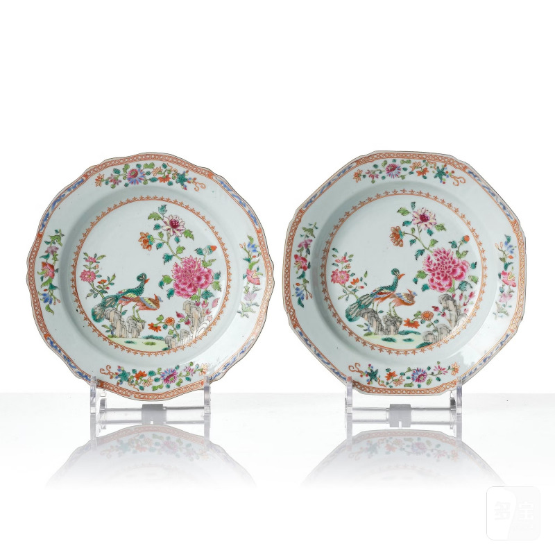 A set of six famille rose 'double peacock' soup dishes, - 图2